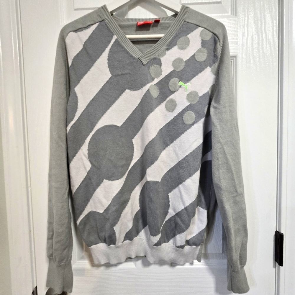 Puma Sweater Large Women's Knit V Neck Pullover Golf Y2k 90s Preppy